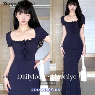 Xiang NIAN NI Pháp Retro Đầm Nữ Mùa Hè Nhỏ Ôm Vừa Vặn Eo Kiểm Soát Giảm Béo Tinh Khiết Desire Mẹ Phong Cách Vỏ Đuôi Cá Đầm