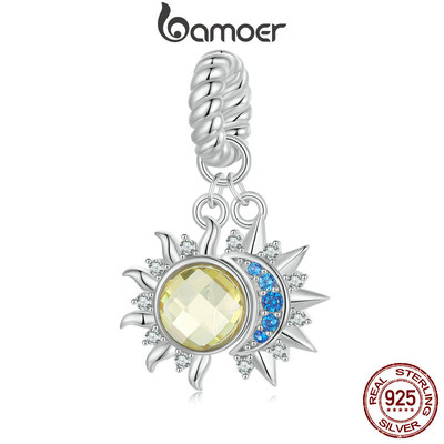 Bamoer 925 Sterling Sliver Charm Mặt Trời và Mặt Trăng Thiết Kế Mặt Dây Chuyền Phụ Kiện Cho Vòng Tay Quà Tặng Cho Nữ Bé Gái