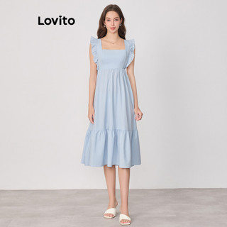 Đầm Lovito màu trơn có dây buộc sau lưng phong cách Boho cho nữ L83ED397