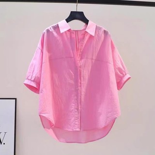 Áo sơ mi nữ ngắn tay phom dáng hàn quốc màu Hồng, Xanh, Trắng chất vải thô mềm mại thoáng mát S3236