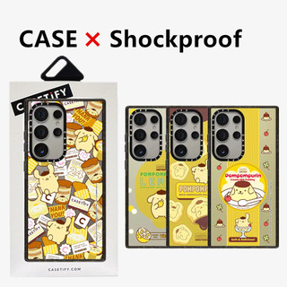 Casetifg Thương hiệu Sanrio Pompompurin Sticker Vỏ điện thoại chống sốc có hộp cho Samsung Galaxy S23 S22 S24 Ultra S23 S24 Plus Vỏ trong suốt Bảo vệ ống kính Vỏ Acrylic silicon cứng