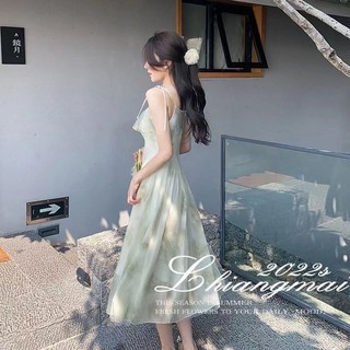 Mùa Hè 2024 Phong Cách Mới Sling Váy Dài Cổ Tích Xù Hoa Không Tay Người Nổi Tiếng Hoàng Gia Chị Phong Cách Đầm Gợi Cảm