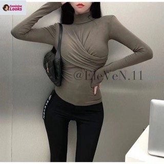 Áo thun tay dài cổ cao dáng ôm co giãn phong cách hàn quốc d0c9