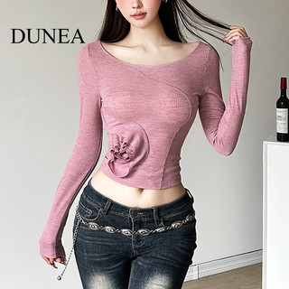 Áo thun crop dài tay chắp vá thời trang đường phố DUNEA