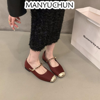 MANYUCHUN Giày Búp Bê Da Cao Cấp Phong Cách Pháp Thanh Lịch Dành Cho Nữ da mềm Sal thời trang công sở đẹp cao cấp Năng động Thời trang Chống bám bụi Đa dụng FSX24410DE 19Z240507