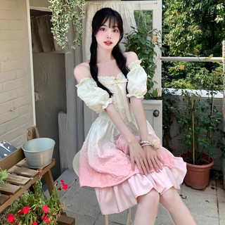 Váy cottagecore Đầm babydoll Váy body Đầm dự tiệc 2024 Phong Cách Mới Màu Gradient Công Chúa Cô Gái Ngọt Ngào Váy Cô Gái Influencer Bán Chạy Cao Cấp Sang Trọng Váy Lông Tơ