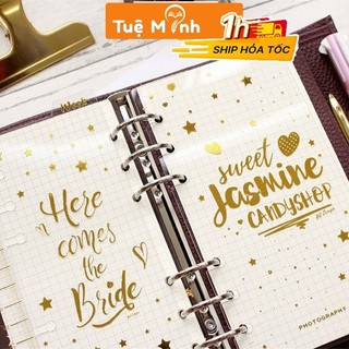 Bộ phụ kiện thước kẻ, tab phân trang trang trí sổ còng lấp lánh P03 nhũ vàng
