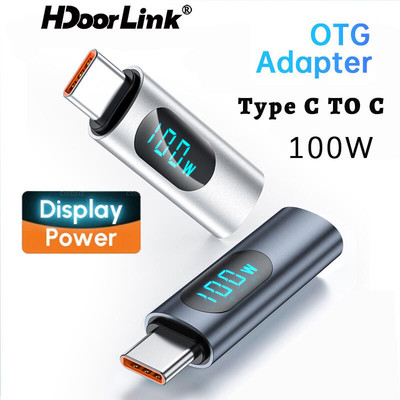 Bộ chuyển đổi HdoorLink 100W Bộ chuyển đổi USB C sang USB C Bộ chuyển đổi sạc nhanh với màn hình kỹ thuật số cho thiết bị loại C