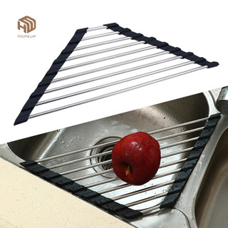 HOPEUP Tam Giác Roll-Up Dish Sấy Giá Có Thể Gập Lại Thép Không Gỉ Trên Bồn Rửa Người Tổ Chức Tiết Kiệm Không Gian Bồn Rửa Nhà Bếp Góc Drainer Lưu Trữ Kệ Giá Đỡ