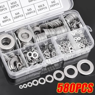 580 Cái / hộp Gioăng Inox - Phụ Kiện Phần Cứng - Dụng Cụ Sửa Chữa Gia Đình - Bộ Dây Buộc - Vòng Vít - Tròn, Thép Không Gỉ - M2-M12, Đa Năng, Bền Đẹp