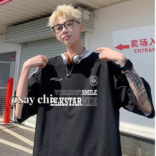 Áo thun nam SAY CHIC xu hướng đường phố Mỹ thiết kế thích hợp phong cách hàng đầu dáng rộng giản dị phù hợp với cổ tròn ngắn tay hàng ngày