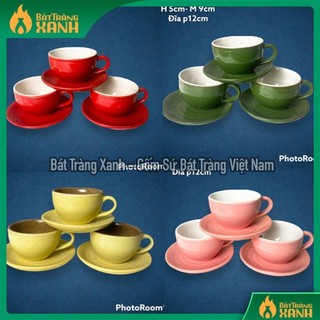 Ly đĩa sứ coffee cappuchino, espresso, cà phê latte 150ml gốm sứ bát tràng