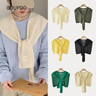  GOUPDO Cổ Giả Giữ Ấm Khăn Choàng Dệt Kim Màu Trơn Áo Ren Thời Trang Dây Buộc Vai Có Thể Tháo Rời Cổ Áo Đeo Vai 