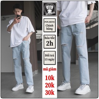  Quần jean ống suông màu xanh nhạt bạc rộng rách nam nữ unisex dáng baggy 0491 hà nội hcm Menswear pon.mens