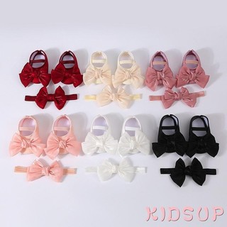 Kidsup1-bé bé gái rửa tội giày và băng đô sáng bóng nơ mary jane flats và bộ băng đô quấn tóc