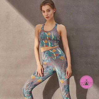 Bộ đồ tập yoga in hình thoải mái khỏa thân thoáng khí áo ngực thể dục chạy bộ tập thể dục nén quần