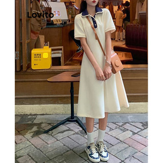 Đầm Lovito cổ tương phản chắp vá phong cách Preppy cho nữ LNA51018