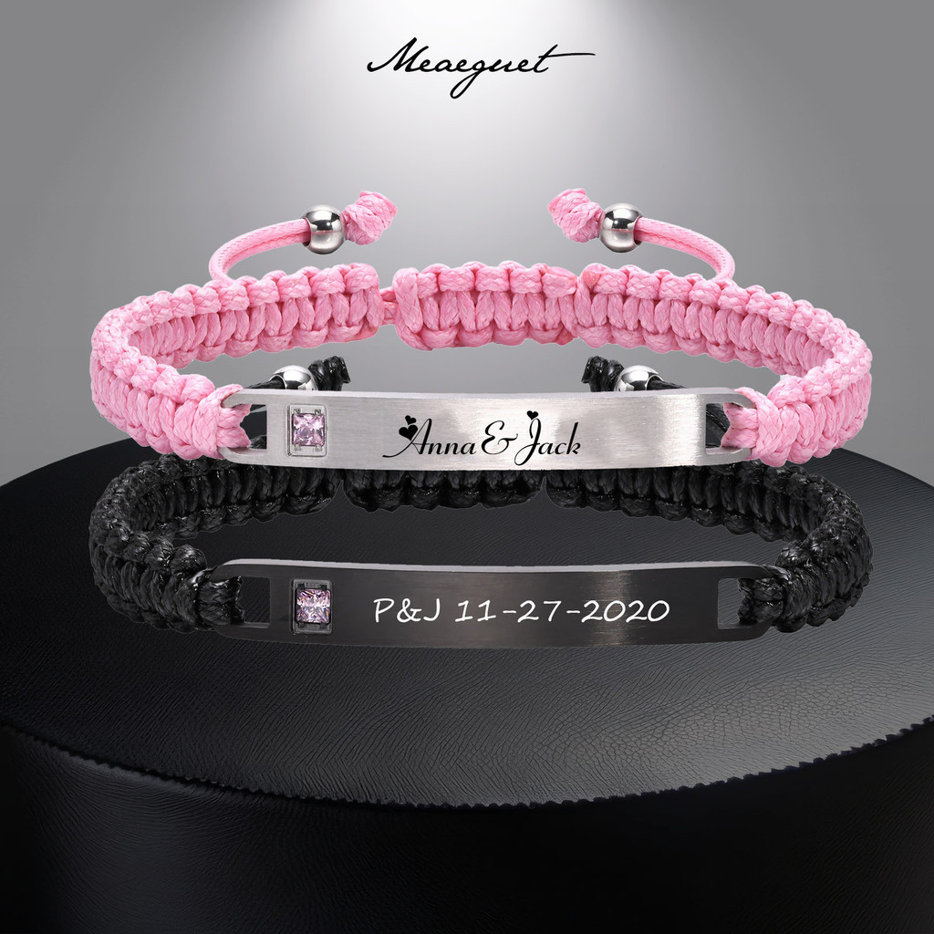 Meaeguet Free Cá Tính Tùy Chỉnh Vòng Tay Handmade Dây Bện Biển Tên ID Cặp Đôi Vòng Tay Cho Người Yêu