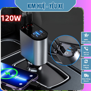 Bộ Tẩu Sạc Nhanh Ô Tô 120W 4 in1 Bộ Sạc xe hơi USB Type-C Thiết Kế Thông Minh Dây Sạc Rút Gọn