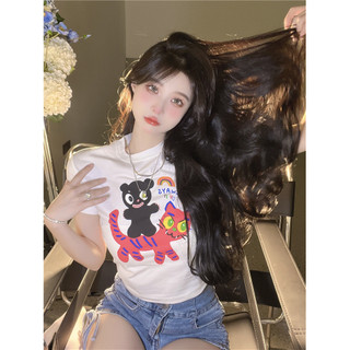 Áo baby tee Áo Thun ôm body Áo y2k Áo thun ngắn tay in hình hoạt hình hoạt hình nữ ngắn tay