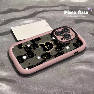 Sáng Tạo Dopamine Hoạt Hình Dễ Thương Mèo Trắng Đen Vỏ Cặp Đôi Tương Thích Cho IPhone 11 15 14 13 12 Pro Max XR XS X Max 14 15 Plus Hoạt Hình Vintage Mèo Con Ngôi Sao Sang Trọng Kem Puffs Case