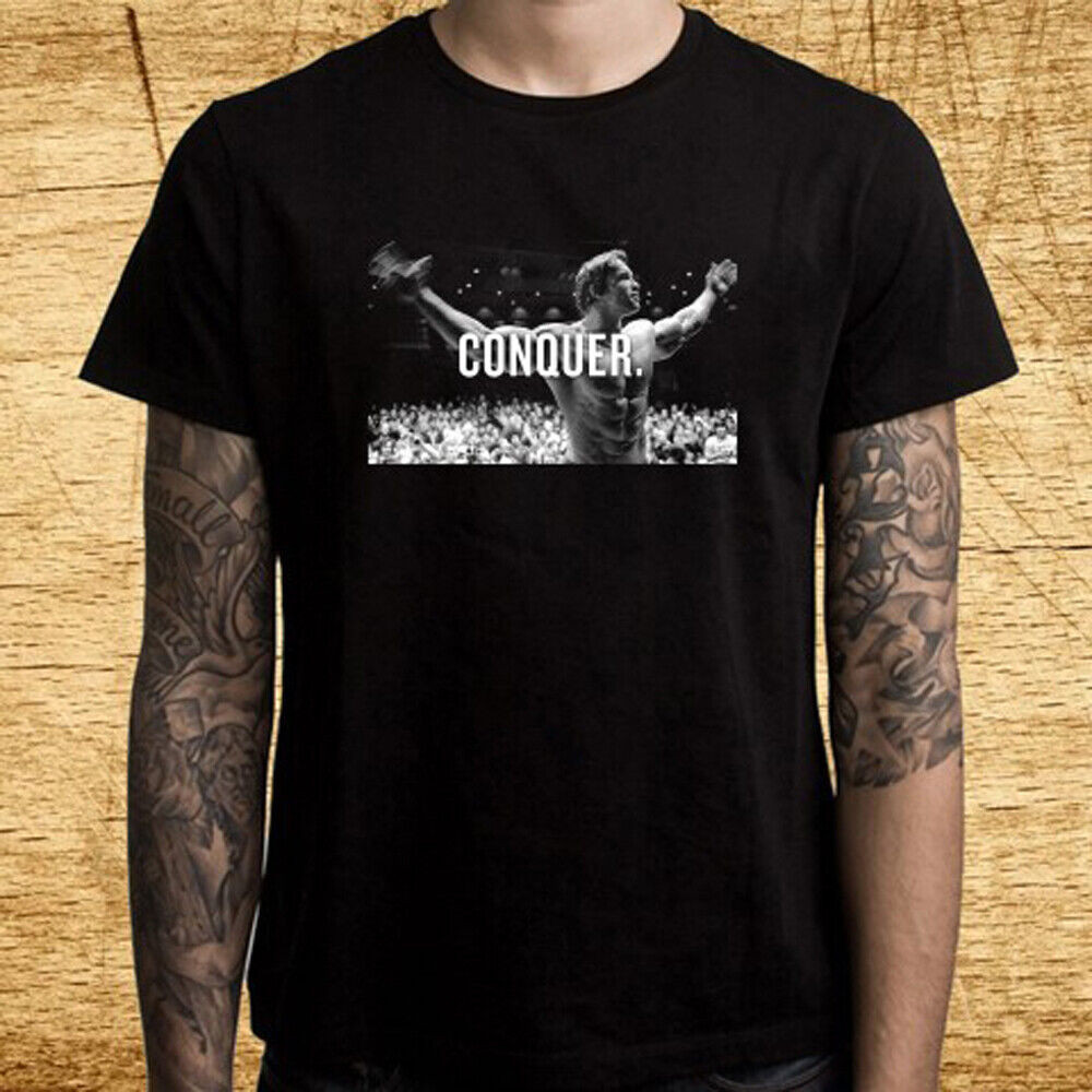 Áo thun nam màu đen của Arnold Schwarzenegger Conquer Logo