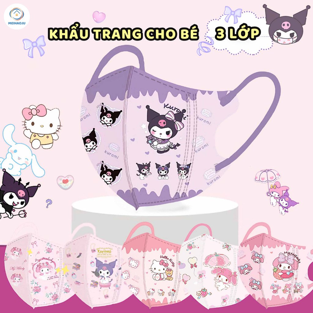 10/30/50 chiếc khẩu trang trẻ em hoạt hình 3D phù hợp cho trẻ từ 3-12 tuổi, mỗi chiếc có túi bảo quản riêng