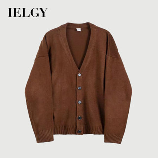IELGY Nam phong cách Hàn Quốc dáng rộng cổ chữ V đẹp trai một ngực màu trơn mùa thu Áo len Cardigan