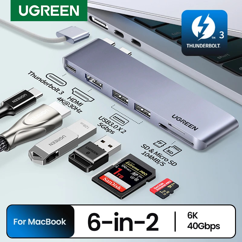 Ugreen USB C Hub 4K HDMI Type-C Sang Thunderbolt 3 SD & TF Adapter Cho MacBook Pro Air USB-C Splitte