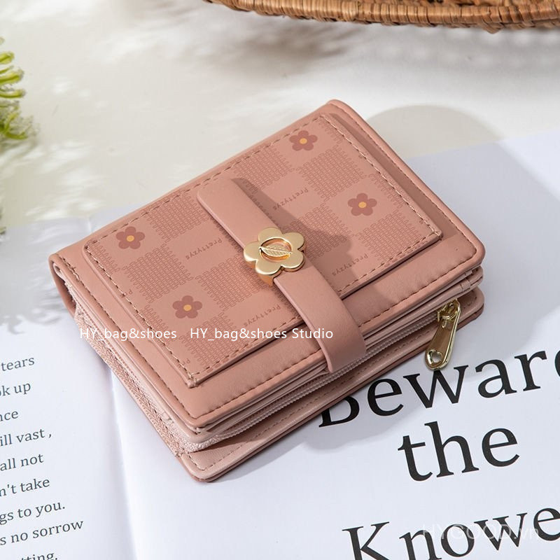 Short wallet with delicate flowers, ultra-thin folding and simple wallet, fashionable and versatile 