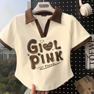 Mx Mỹ Retro Áo Thun Nữ Tay Ngắn Mùa Hè Tương Phản Màu Áo polo Thiết Kế Niche Sang Trọng Ngắn Top ins Hợp Thời Trang Nữ♦Mx44414