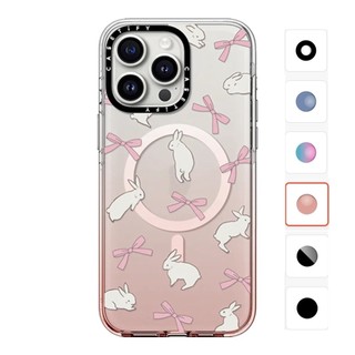 Magnetic customized casetify rabbit ribbon case for iphone 15 14 13 pro 15pro max impact pink ombre hard acrylic mirror cover