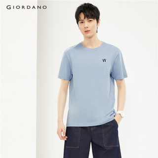 Giordano nam áo phông thêu chữ tag túi 100% cotton tee cổ tròn tay ngắn đơn giản thời trang áo phông 13024214