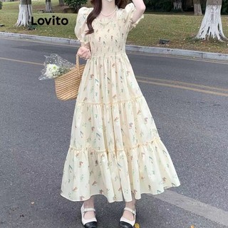 Đầm Lovito tay phồng xếp nếp họa tiết hoa thời trang thường ngày cho nữ LNE13069 (Nhiều Màu)