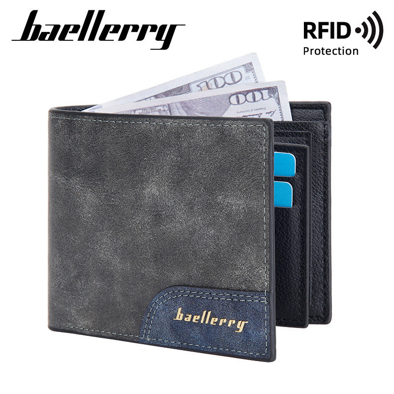 Baellerry 's retro da PU nhiều thẻ ví đựng tiền xu màu tương phản ví mờ tối giản ví mở ví nam ngắn