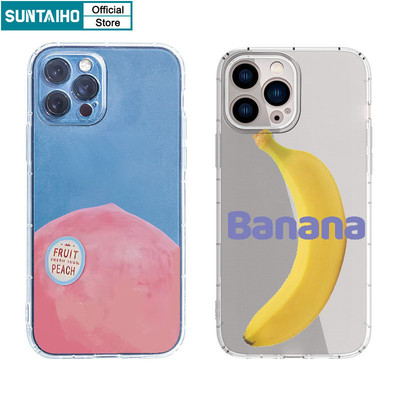 Suntaiho Ngộ nghĩnh Vỏ Dễ Thương Họa Tiết Chuối Đào Ốp lưng Iphone 15 14 12 13 11 Pro Max IP 7 8 Plus Iphon X Xs XR Xs Max TPU Mềm Cao Cấp Chống Sốc Ốp Lưng