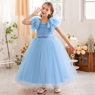 Njxd Đầm Cho Bé Gái 3-8 Tuổi Sinh Nhật Bay Tay Công Chúa Đầm Hoa Bé Gái Cưới Đính Hạt Nơ Tutu Gạc Áo Choàng