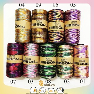 Sợi dệt ribbon loang Craft yarn VN bóng đẹp, móc không đau tay, móc túi xách, mũ nón, giày dép mùa hè 140g