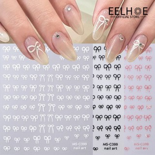 EELHOE Đơn Giản Nơ Ruy Băng Móng Tay Nghệ Thuật Miếng Dán Đen Trắng Vàng Bạc Ruy Băng Đỏ Đeo Miếng Dán Móng Tay Ba Chiều Dập Nổi nơ Móng Tay Nghệ Thuật