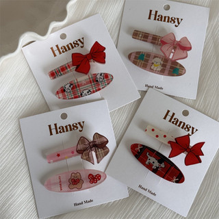 Kẹp tóc nữ Bangs Kẹp tóc nơ màu hồng 1 cặp