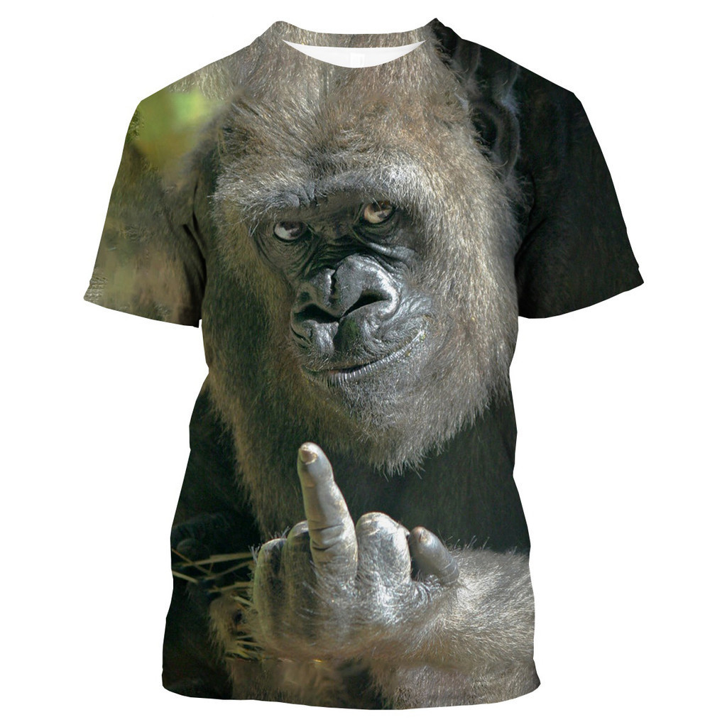 Mùa hè mới thời trang nam nữ giả 3D in hình động vật Áo thun ngắn tay giản dị Gorilla Fun Monkey
