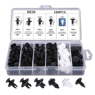 Bộ 100PCS Đinh Tán Chốt Vít Nở Bằng Nhựa (6 kích cỡ) Cố Định Các Bộ Phận Trên Xe Hơi Kèm Hộp Và Dụng Cụ（1 x tuốc nơ vít màu đỏ）