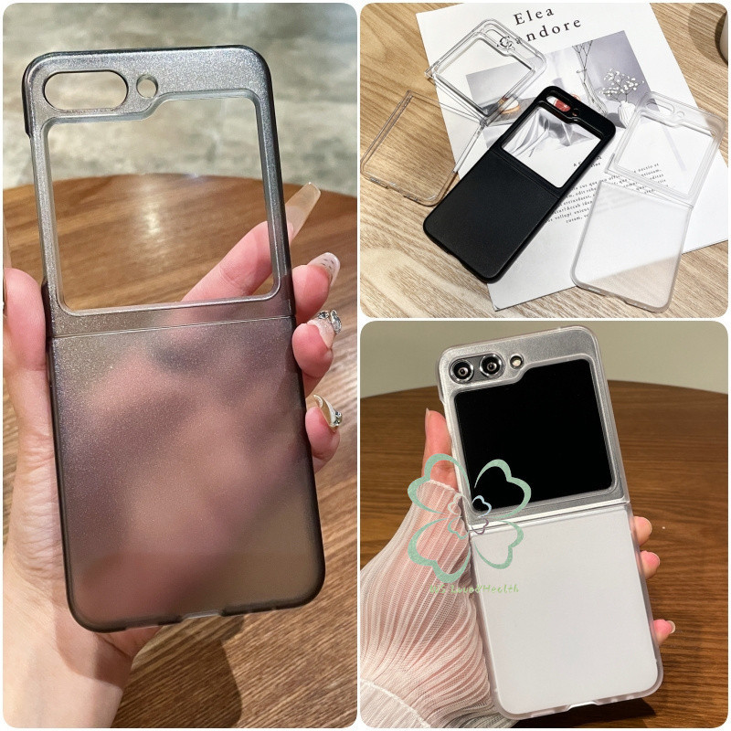 Ốp điện thoại mỏng PC cứng trong suốt Matte Clear Black Flip Case Samsung Galaxy Z Flip 5 Z Flip 6 Z