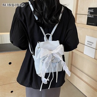 BEIBAOBAO Ba lô nữ nơ tua rua YK niche phiên bản Hàn Quốc đa năng dành cho sinh viên thường ngày pu mini ba lô