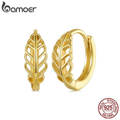 Bamoer 925 Sterling Sliver Hoop Bông Tai Lá Mùa Thu Trang Sức Quà Tặng Cho Nữ