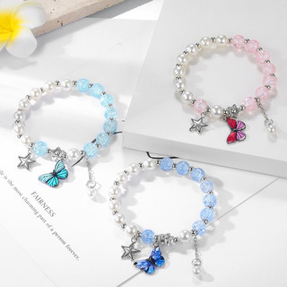 Phong Cách Mới Tính Khí Bạn Gái Ngọc Trai Pop Hoa Pha Lê Vòng Tay Niche Thiết Kế Nhật Bản Hàn Quốc Nơ Xanh Vòng Tay 10014