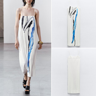 Zara Summer Sản phẩm mới Váy xếp li nhỏ in hình trung dài gợi cảm dành cho nữ 0264057 251
