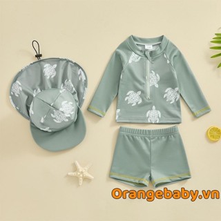 Bộ đồ bơi bé trai Rash Guard Áo thun dài tay in hình rùa có quần short và mũ