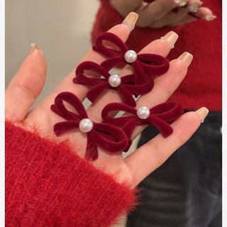 Retro Tóc Màu Đỏ Nơ Kẹp Tóc Nữ Ngọc Trai headress Thời Trang Phụ Kiện Tóc Đạo Cụ Ảnh