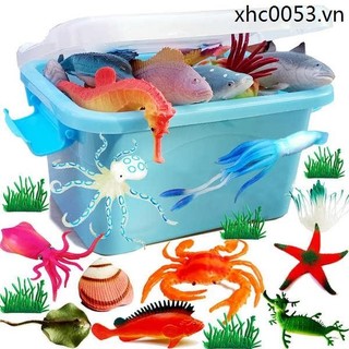 Mô phỏng cao su mềm mô hình động vật biển cá mập sao biển cá heo cá mập trắng lớn cá nhỏ cá nhiệt đới bộ cá đồ chơi trẻ em
